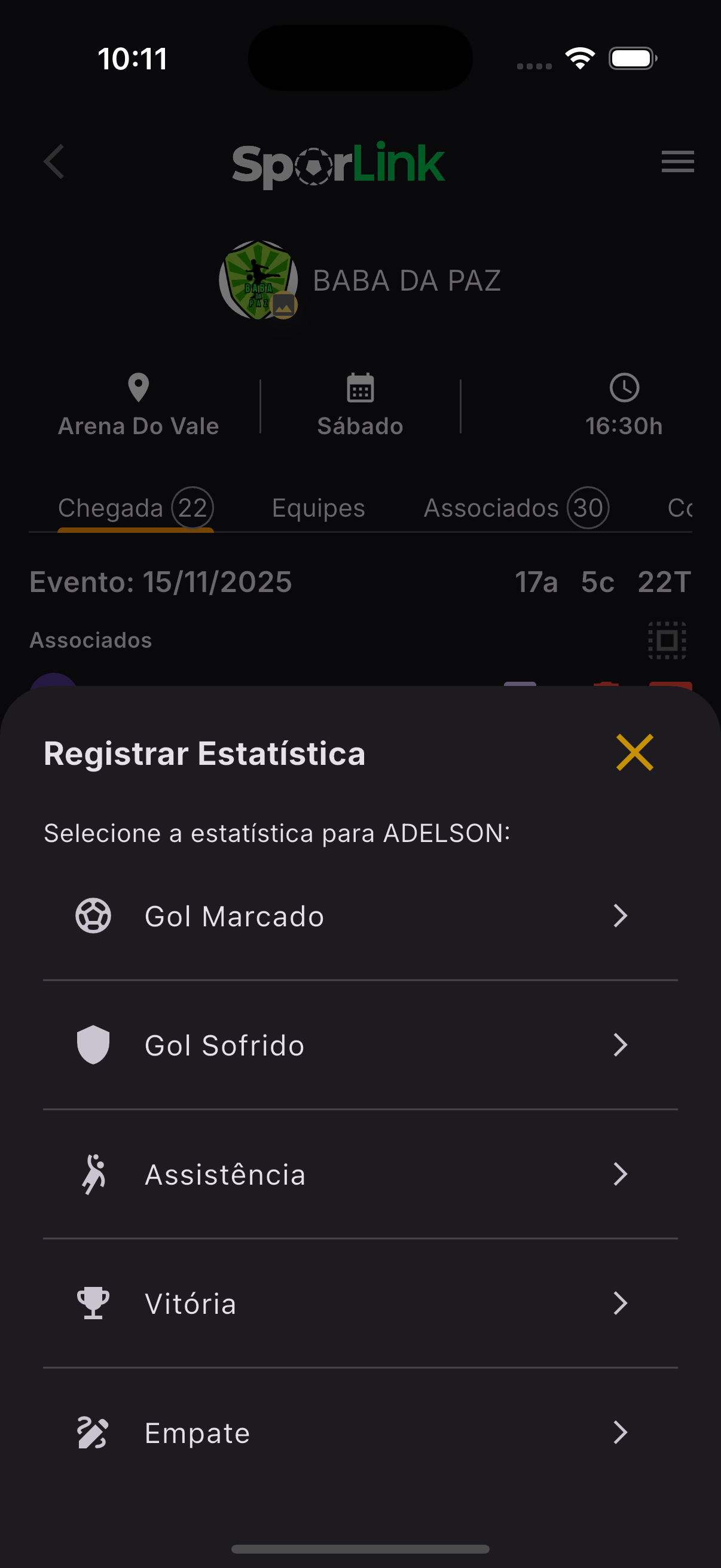 Registro de estatísticas do SporLink